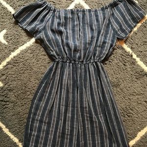 Off-the-Shoulder Chambray Stripe Dress
